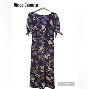 Vince Camuto Shades of Blue Midi Dress with Pleated Bust